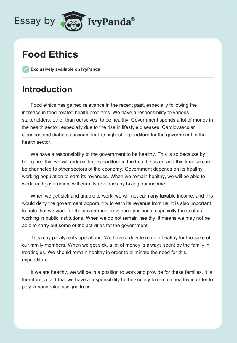 Food Ethics. Page 1