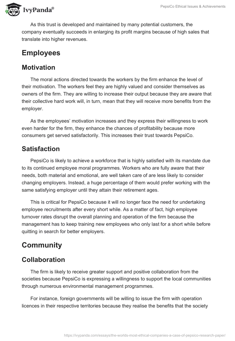 PepsiCo Ethical Issues & Achievements. Page 4
