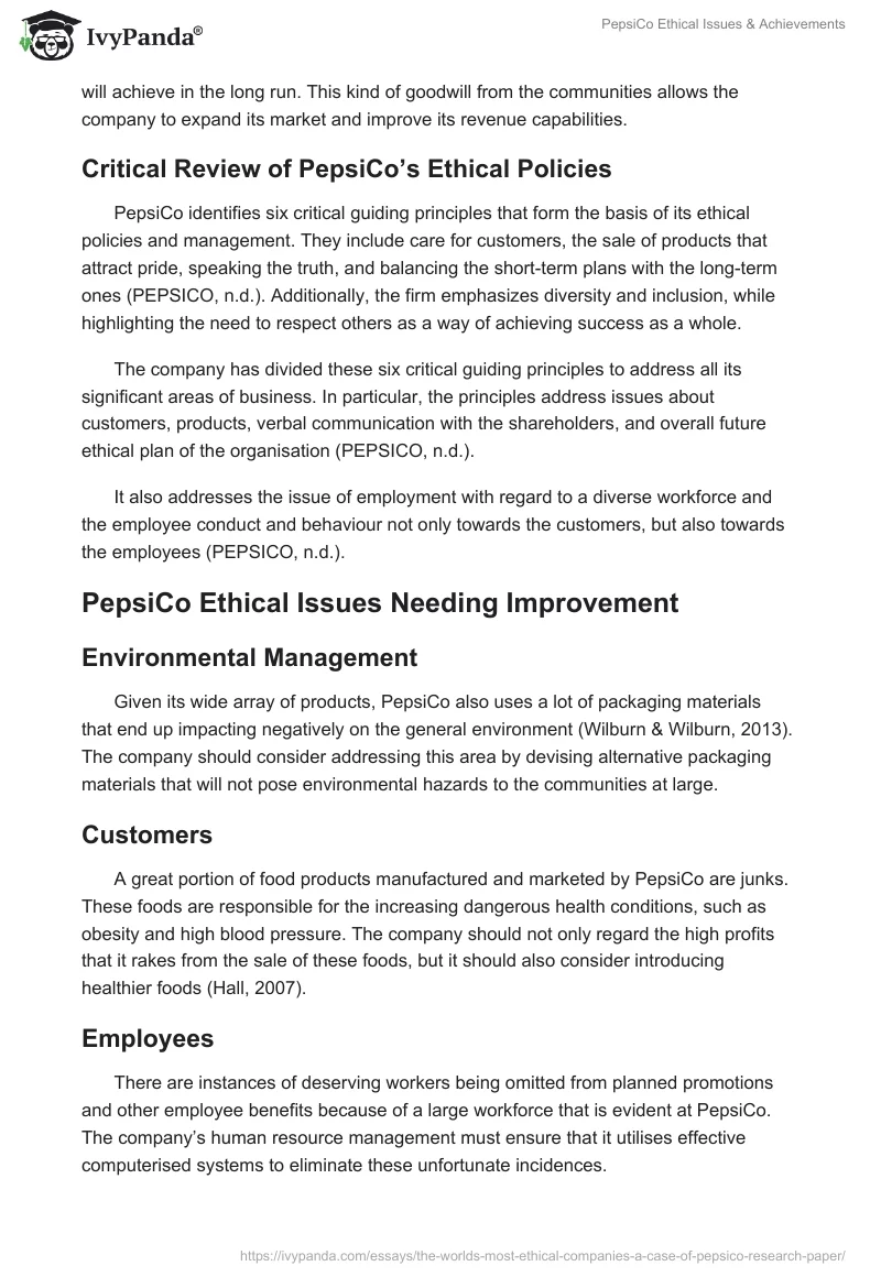 PepsiCo Ethical Issues & Achievements. Page 5
