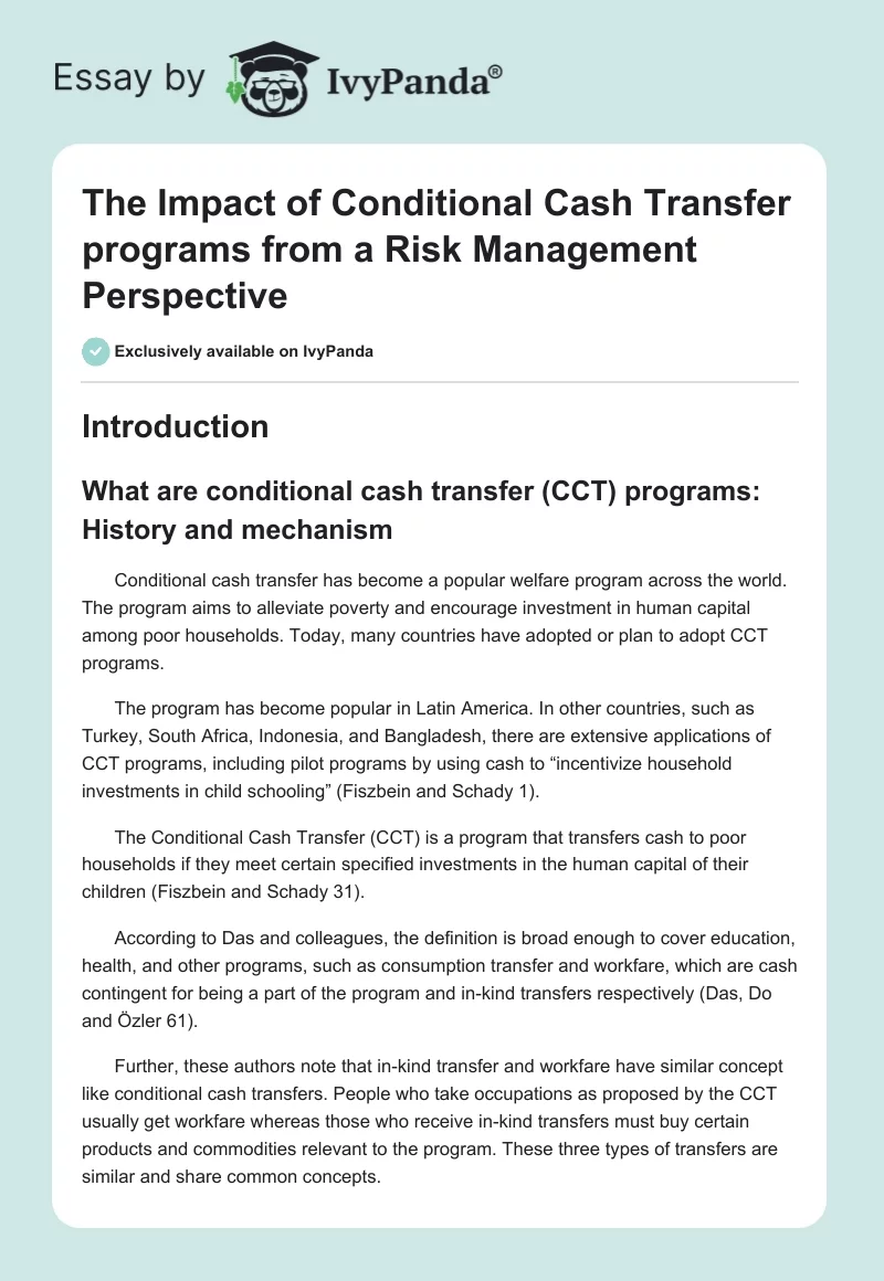 The Impact of Conditional Cash Transfer programs from a Risk Management Perspective. Page 1