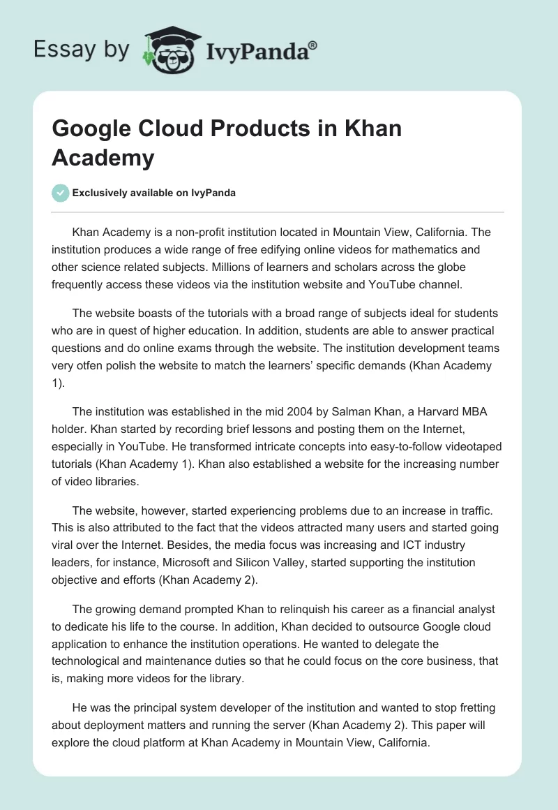 Google Cloud Products in Khan Academy. Page 1