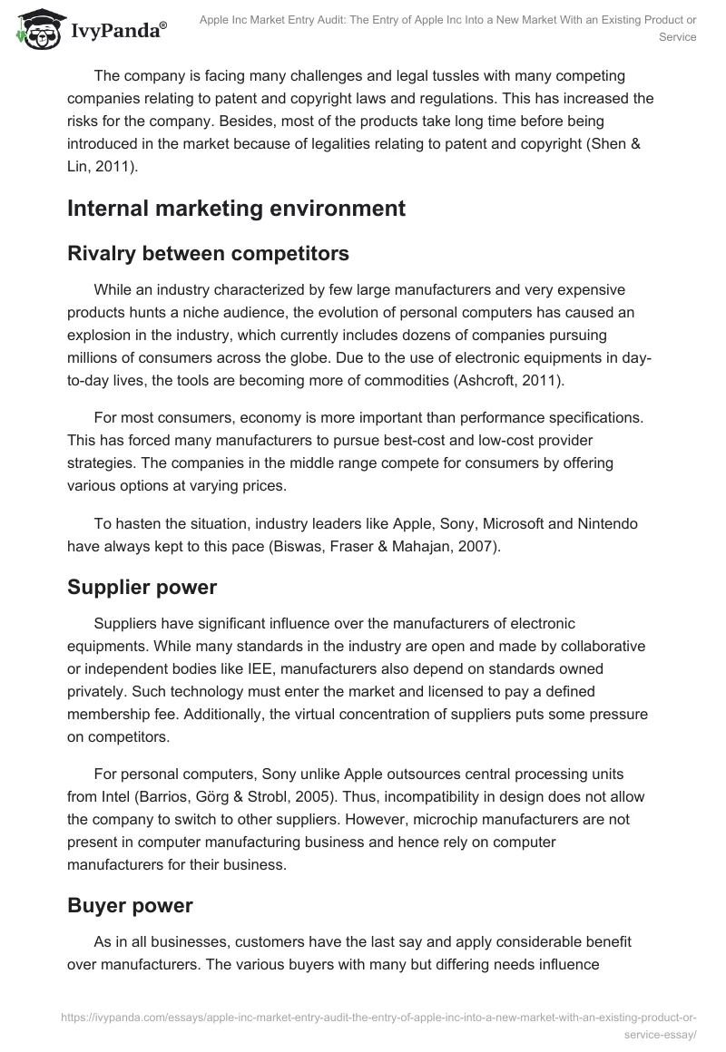 Apple Inc. Market Entry Audit: The Entry of Apple Inc. Into a New Market With an Existing Product or Service. Page 4