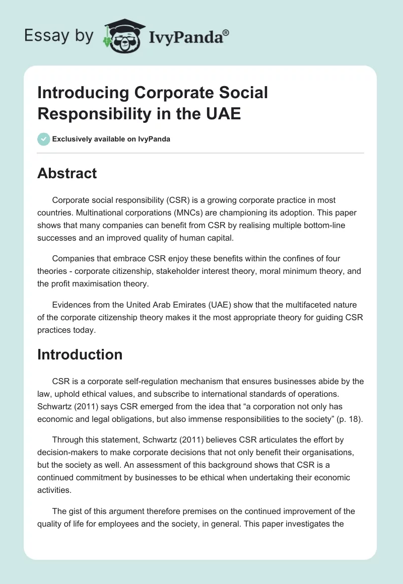Introducing Corporate Social Responsibility in the UAE. Page 1