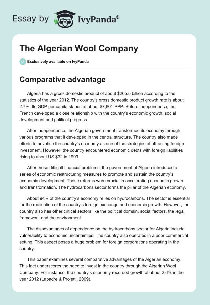The Algerian Wool Company. Page 1
