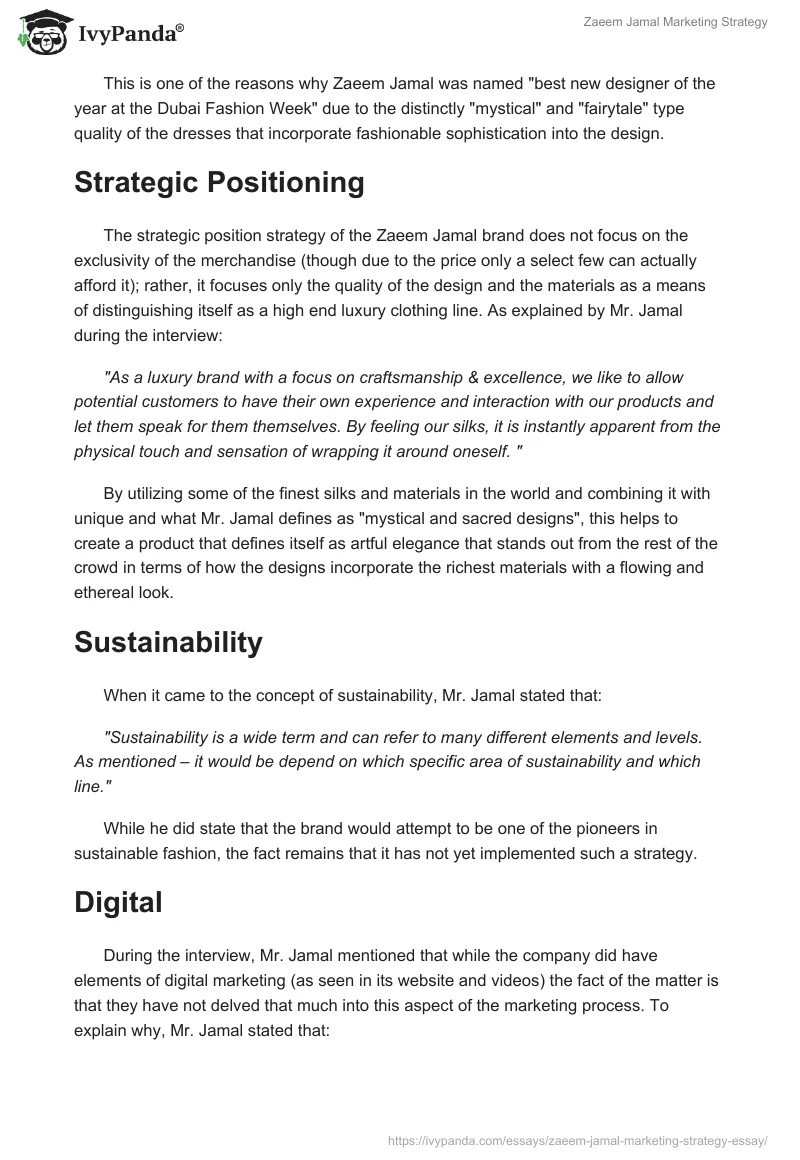 Zaeem Jamal Marketing Strategy. Page 4