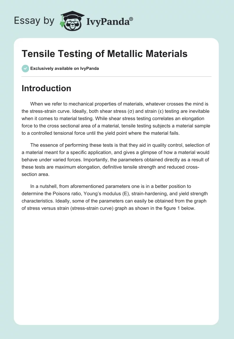 Tensile Testing of Metallic Materials. Page 1