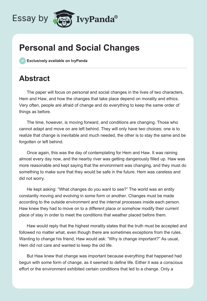 Personal and Social Changes. Page 1