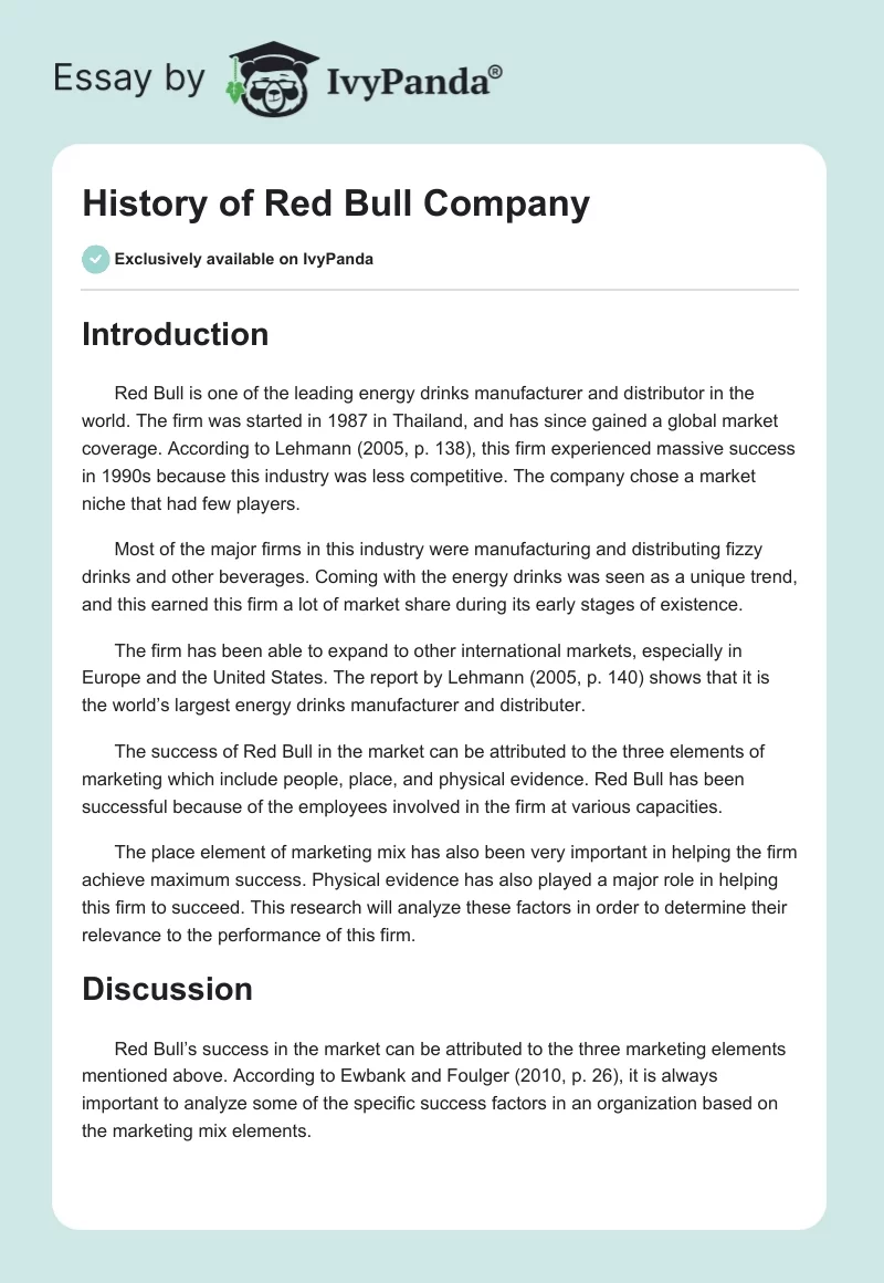 History of Red Bull Company. Page 1
