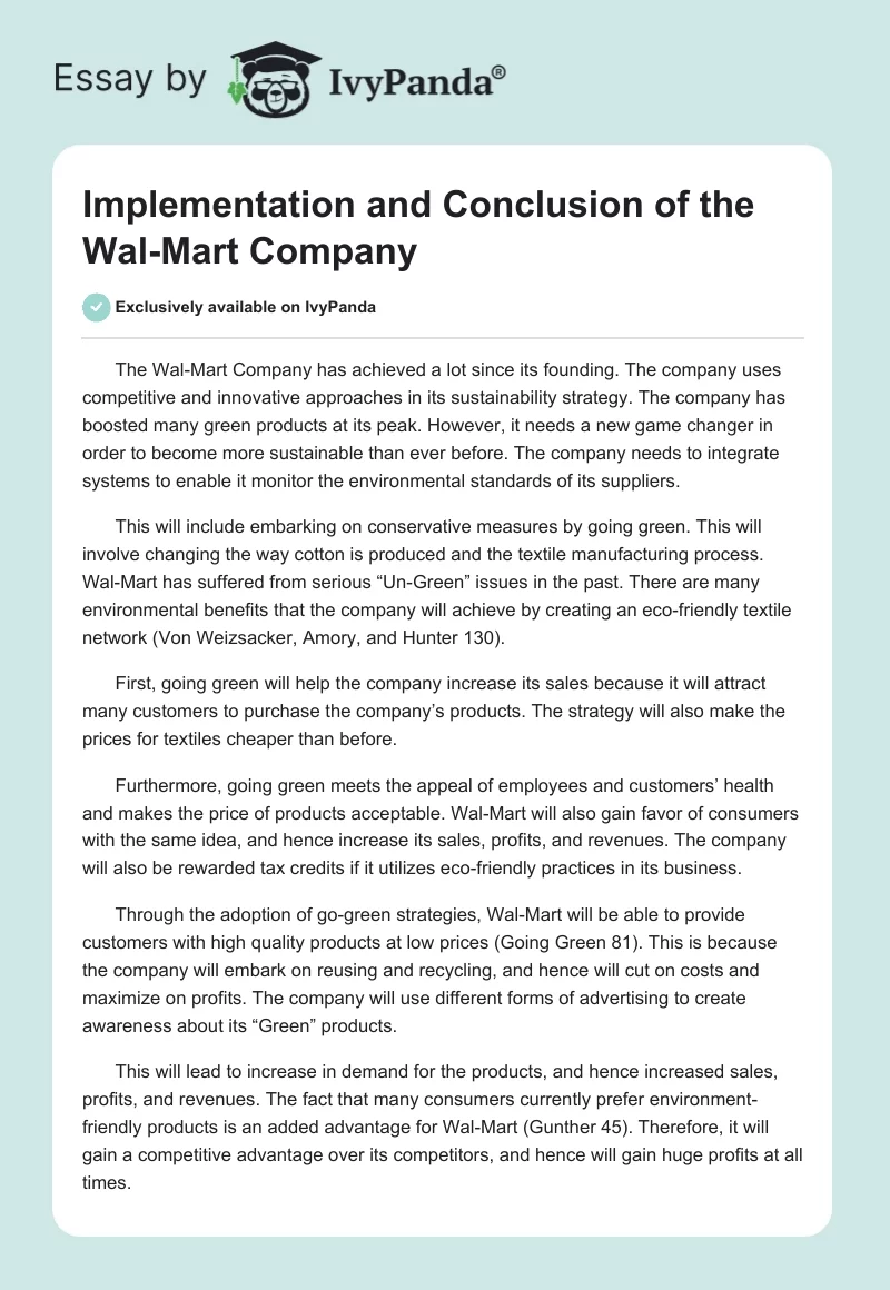 Implementation and Conclusion of the Wal-Mart Company. Page 1