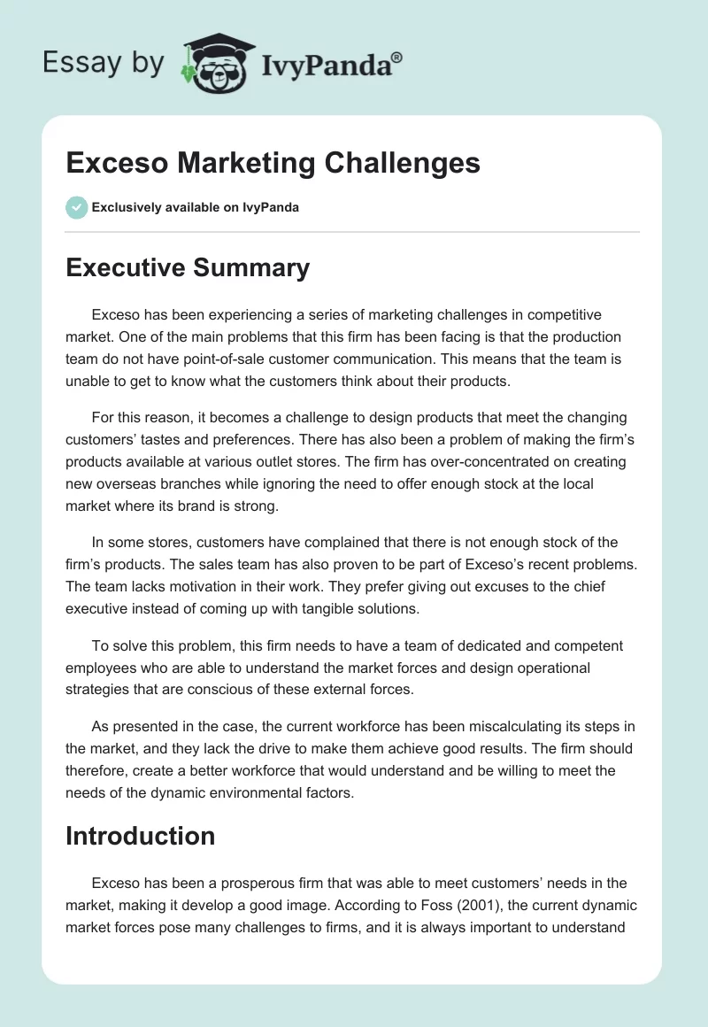 Exceso Marketing Challenges. Page 1