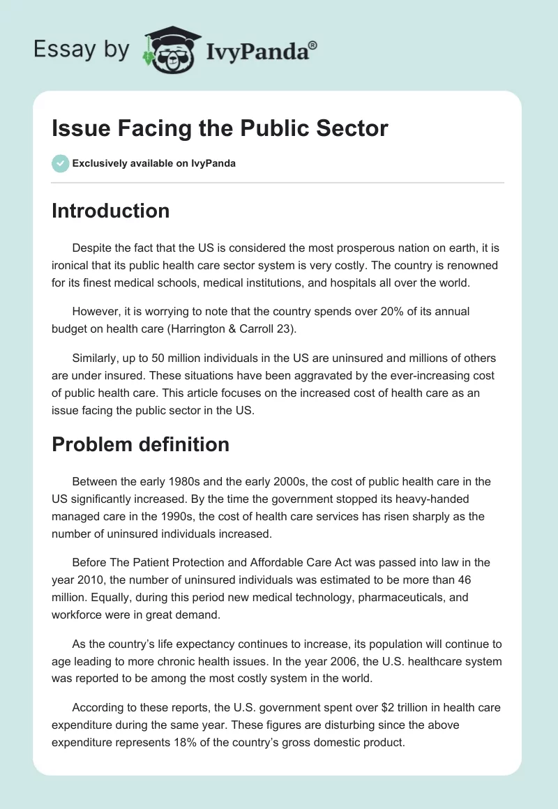Issue Facing the Public Sector. Page 1