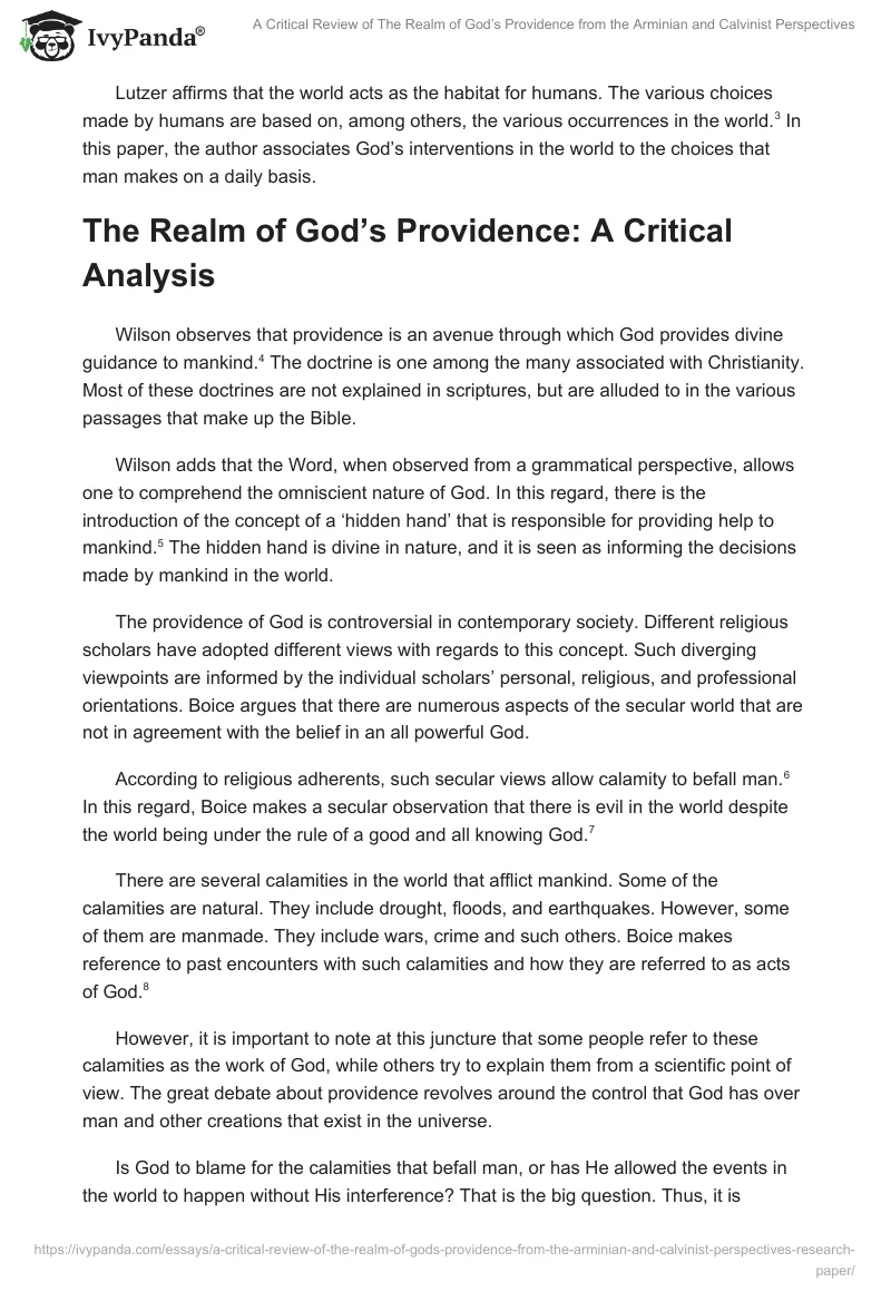 A Critical Review of The Realm of God’s Providence from the Arminian and Calvinist Perspectives. Page 2