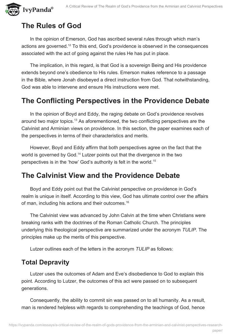 A Critical Review of The Realm of God’s Providence from the Arminian and Calvinist Perspectives. Page 4