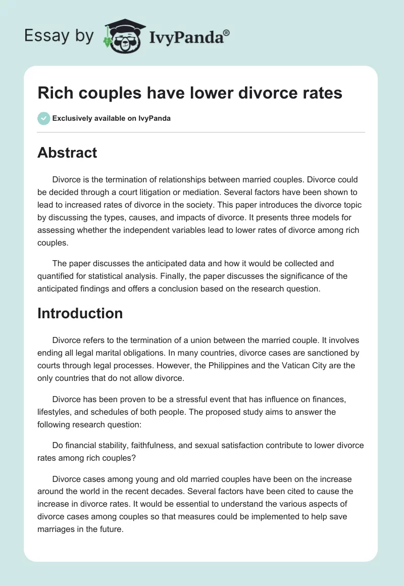 Rich Couples Have Lower Divorce Rates. Page 1