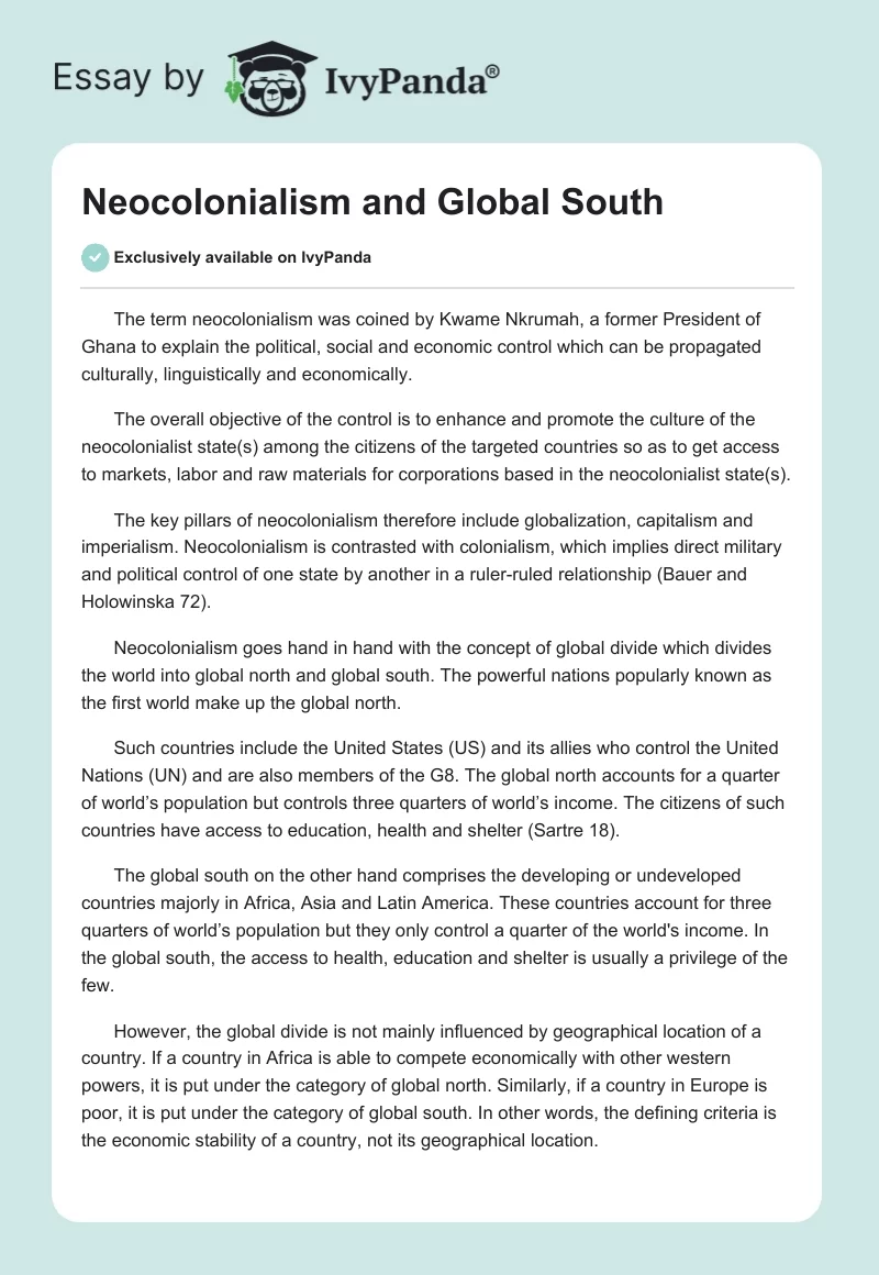 Neocolonialism and Global South. Page 1