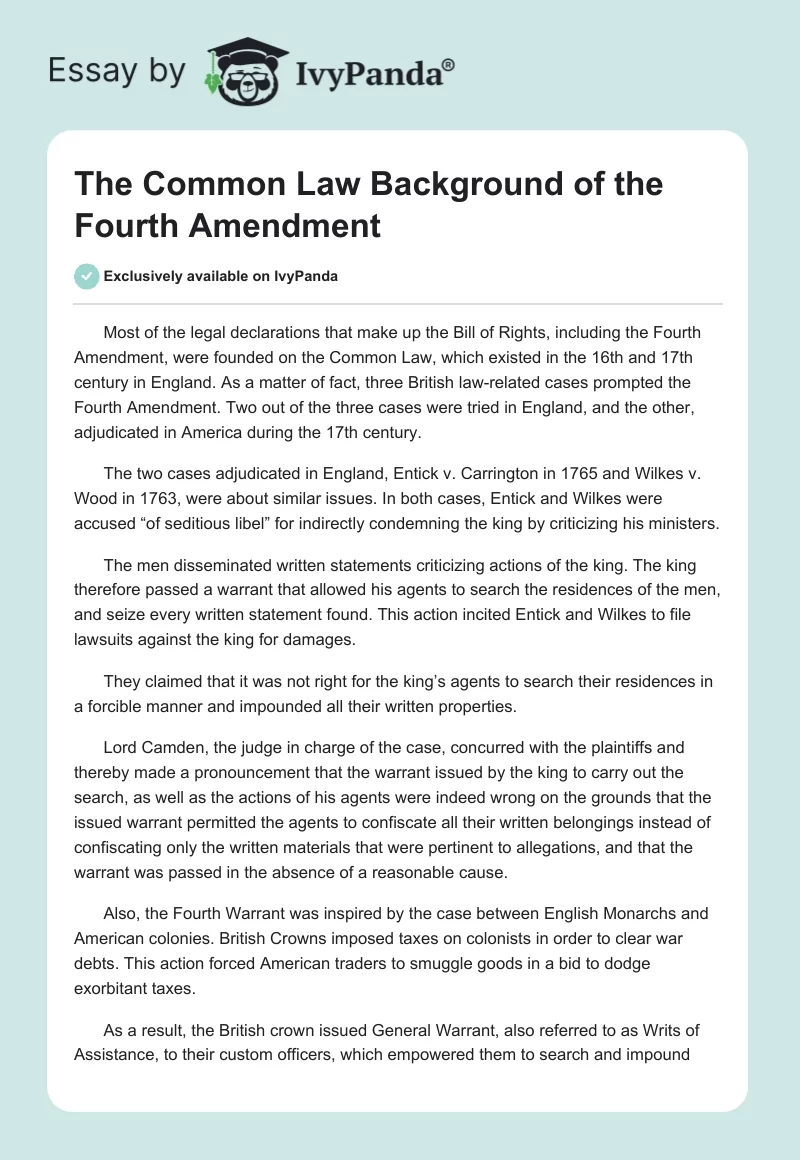 The Common Law Background of the Fourth Amendment. Page 1