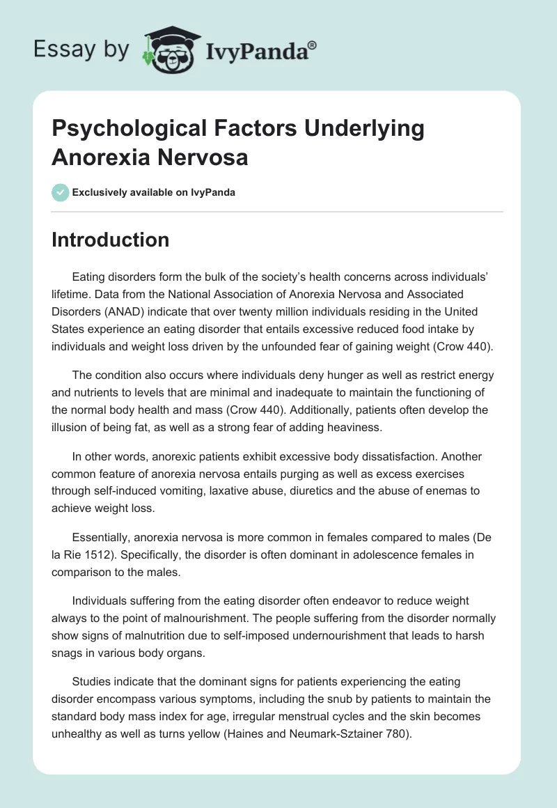 Psychological Factors Underlying Anorexia Nervosa. Page 1