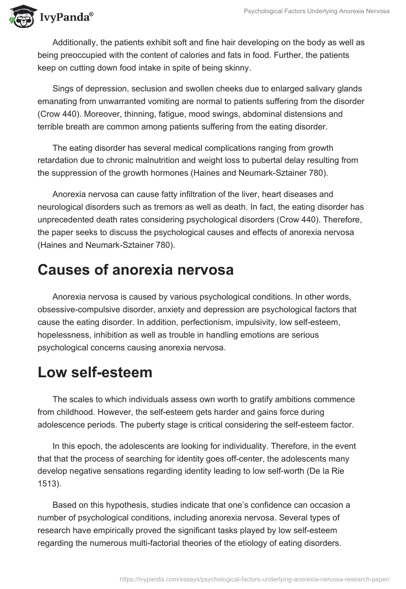 Psychological Factors Underlying Anorexia Nervosa. Page 2
