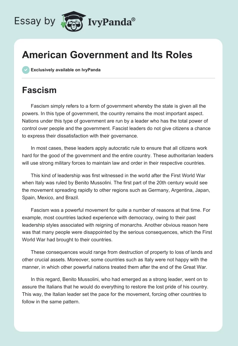 American Government and Its Roles. Page 1
