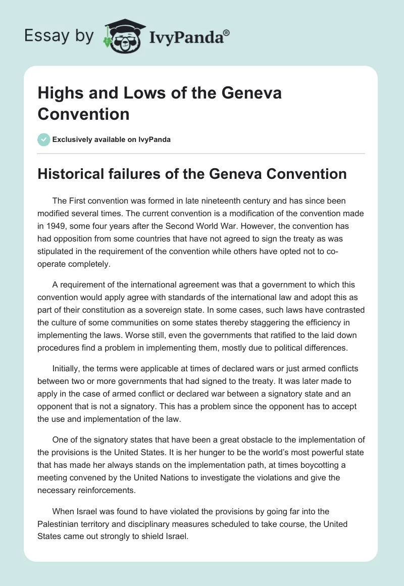 Highs and Lows of the Geneva Convention. Page 1