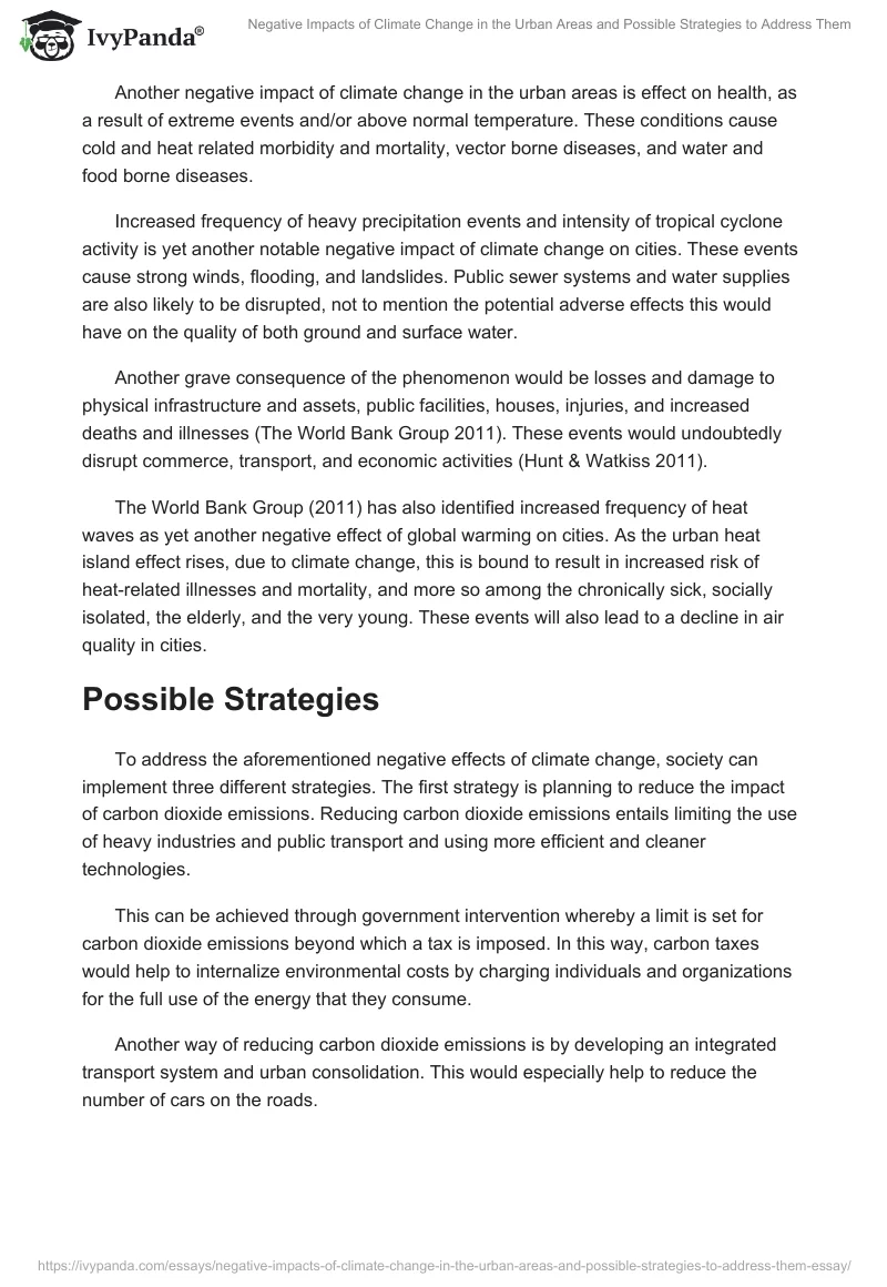 Negative Impacts of Climate Change in the Urban Areas and Possible Strategies to Address Them. Page 2