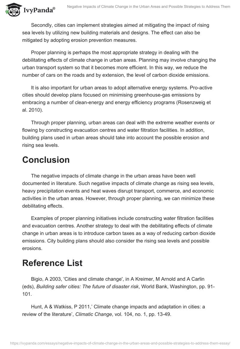 Negative Impacts of Climate Change in the Urban Areas and Possible Strategies to Address Them. Page 3
