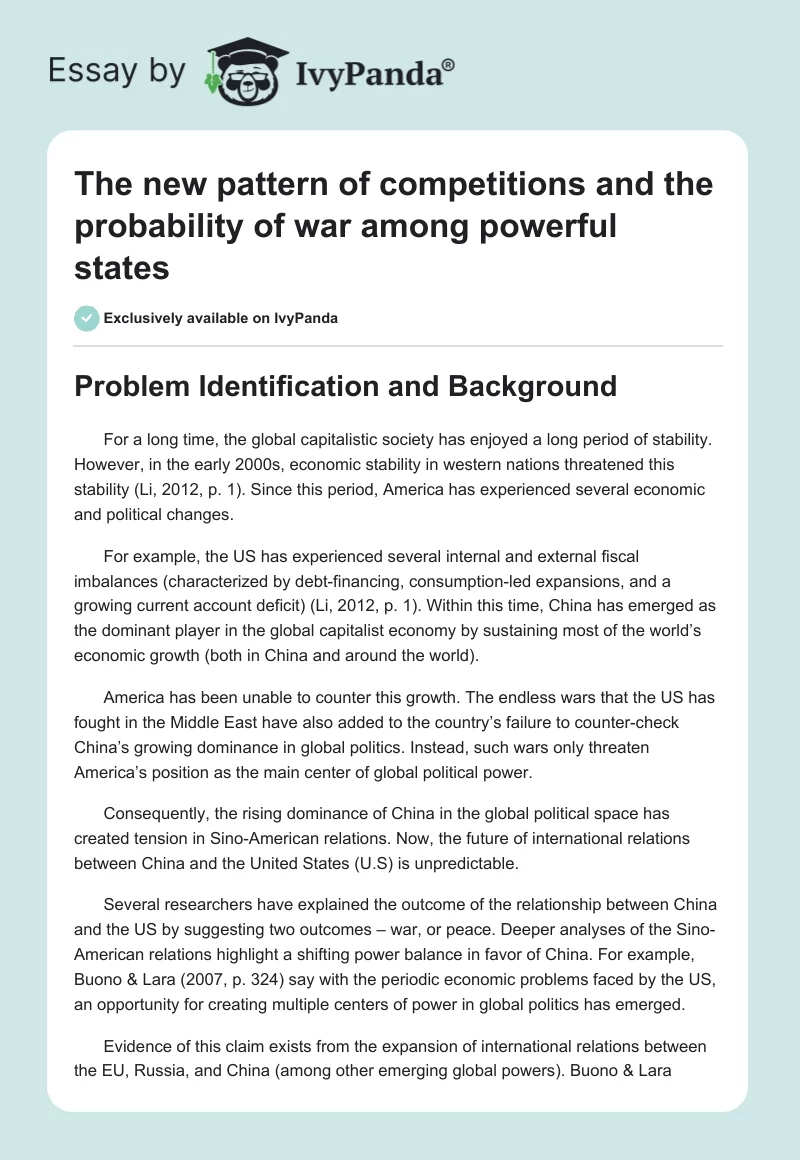 The new pattern of competitions and the probability of war among powerful states. Page 1