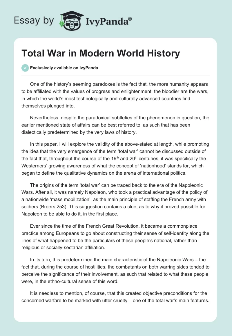 Total War in Modern World History. Page 1