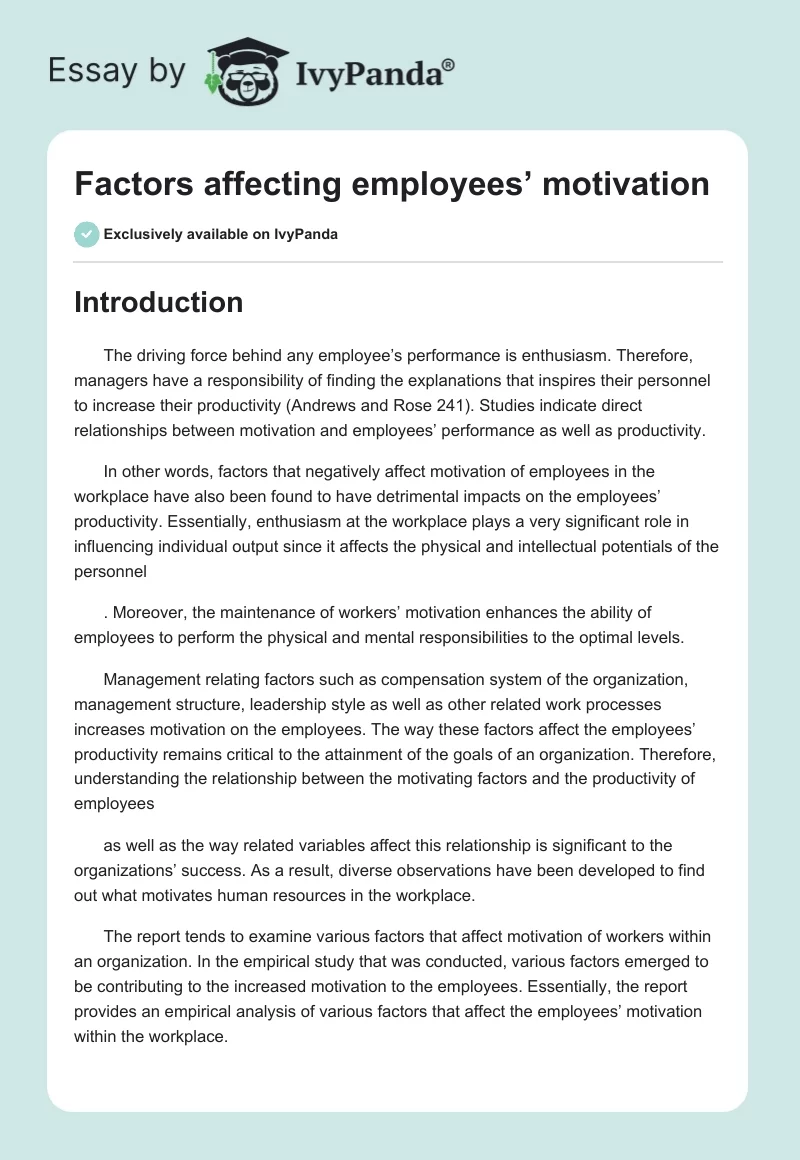 Factors Affecting Employees’ Motivation. Page 1