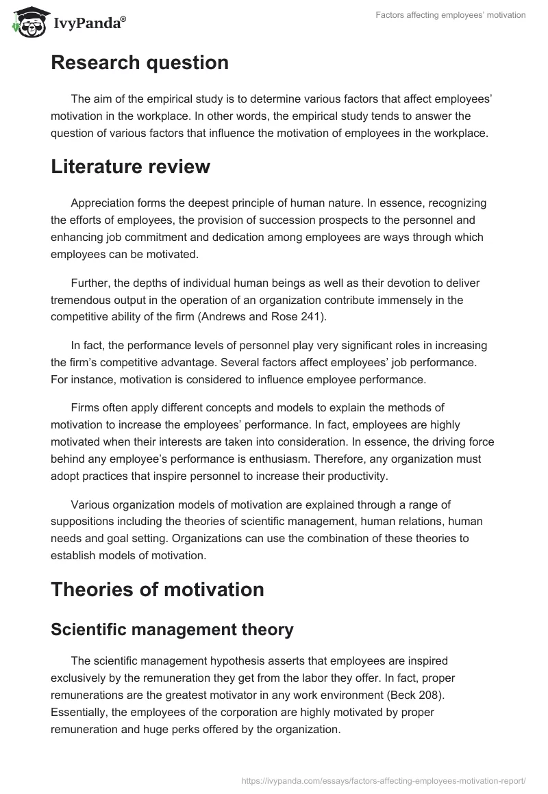 Factors Affecting Employees’ Motivation. Page 2
