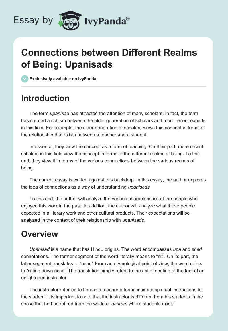 Connections between Different Realms of Being: Upanisads. Page 1