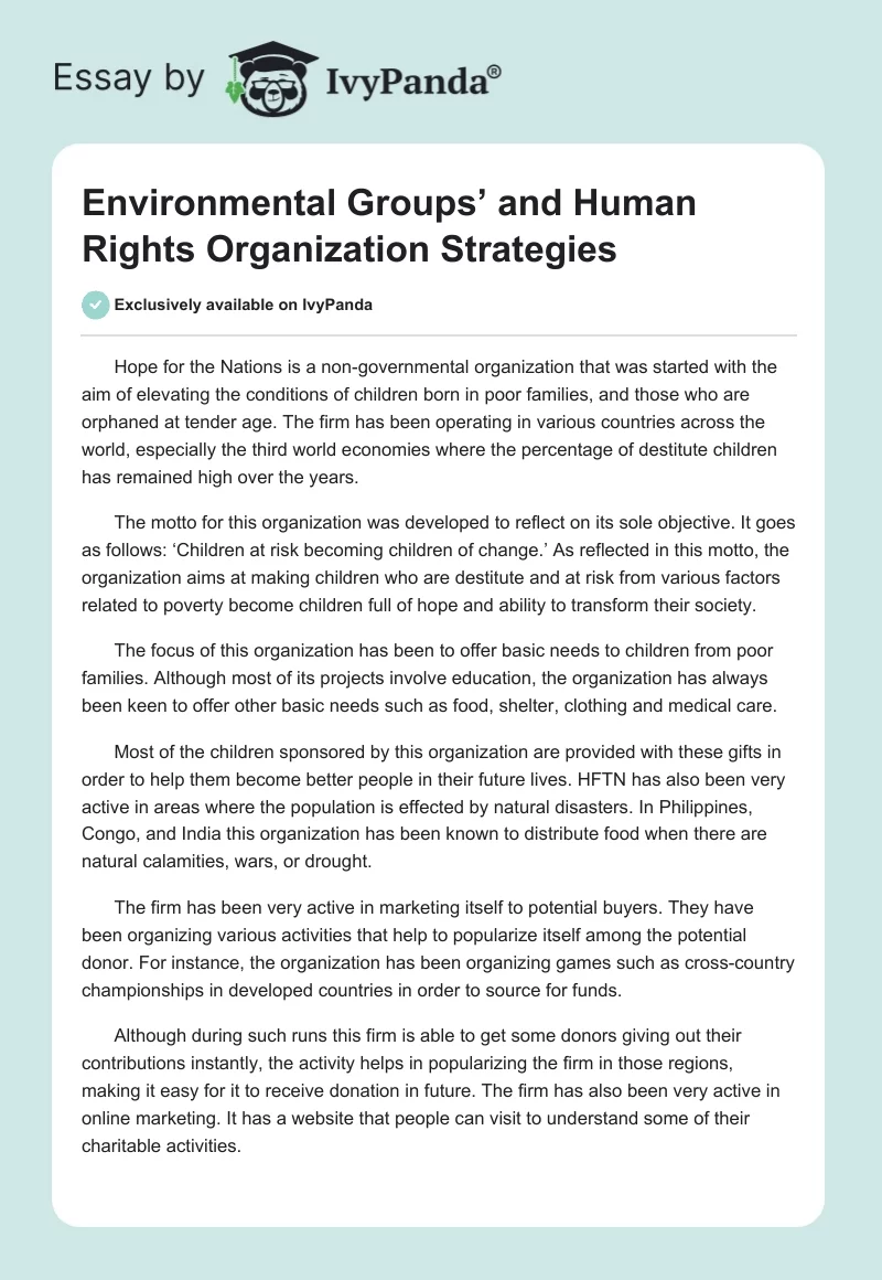 Environmental Groups’ and Human Rights Organization Strategies. Page 1