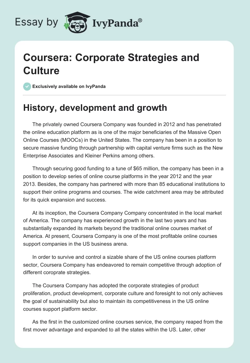 Coursera: Corporate Strategies and Culture. Page 1