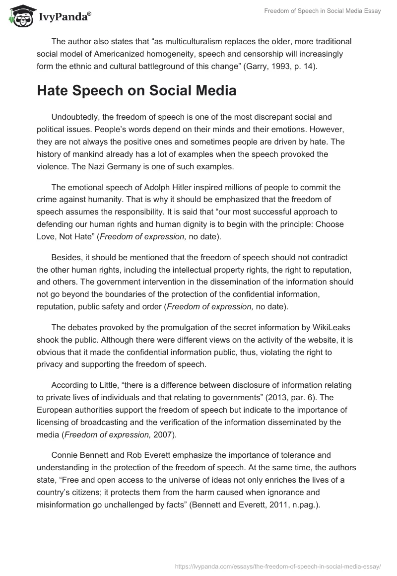 Freedom of Speech in Social Media Essay. Page 3