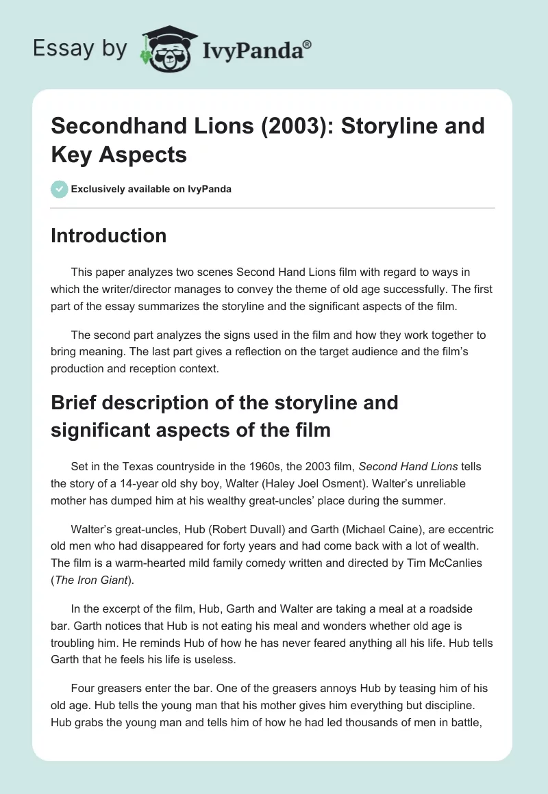 Secondhand Lions (2003): Storyline and Key Aspects. Page 1
