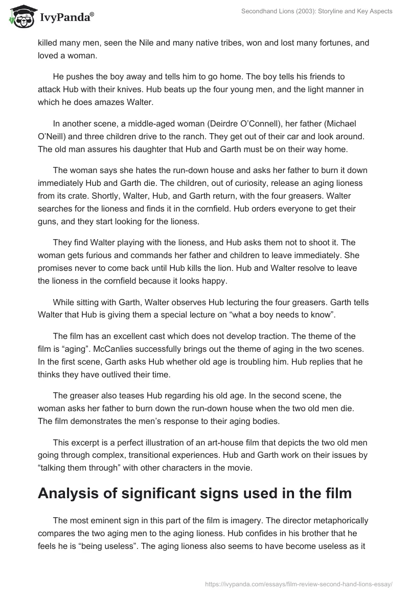 Secondhand Lions (2003): Storyline and Key Aspects - 1148 Words