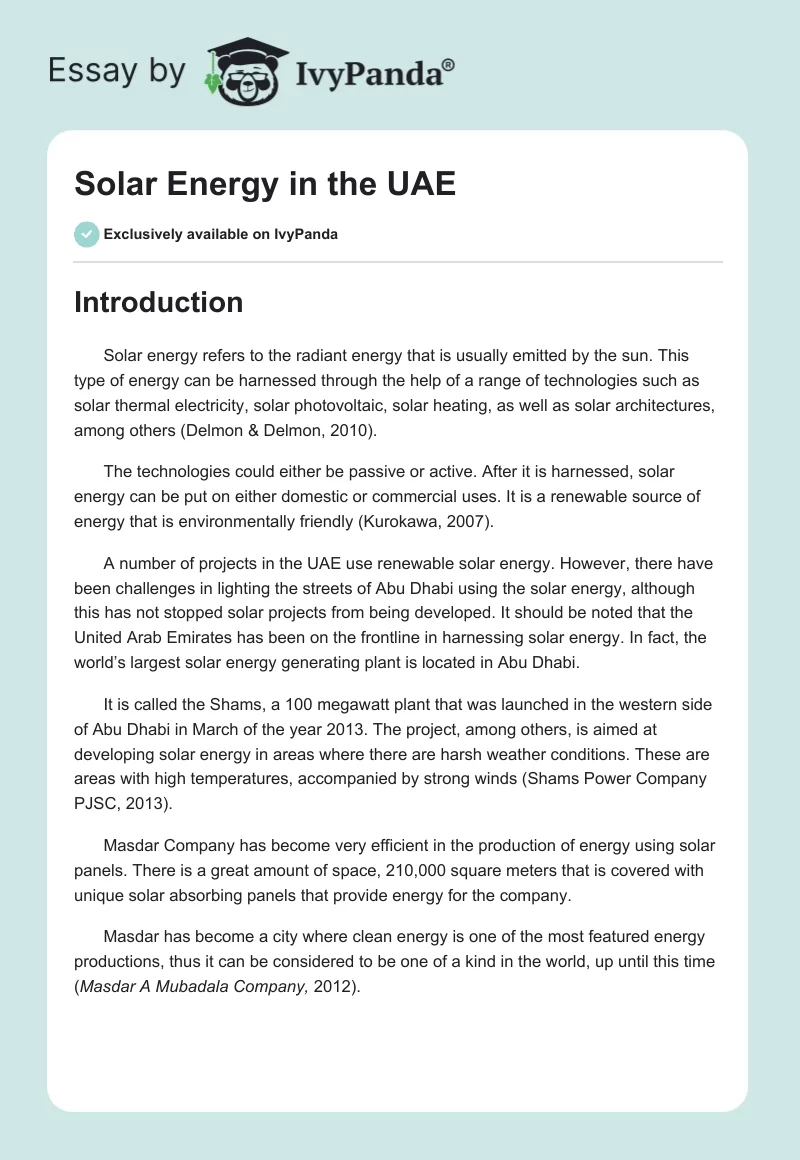 Solar Energy in the UAE. Page 1