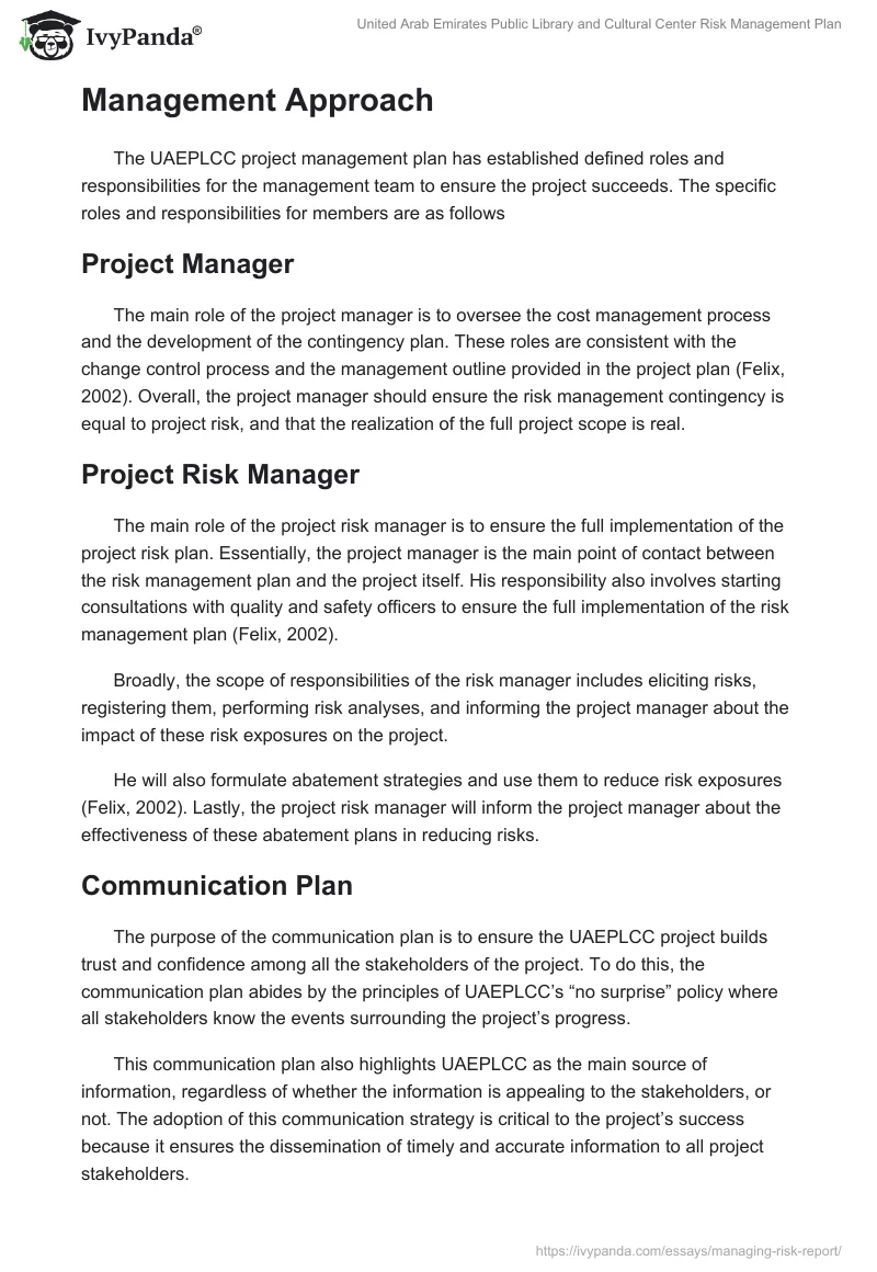 United Arab Emirates Public Library and Cultural Center Risk Management Plan. Page 4