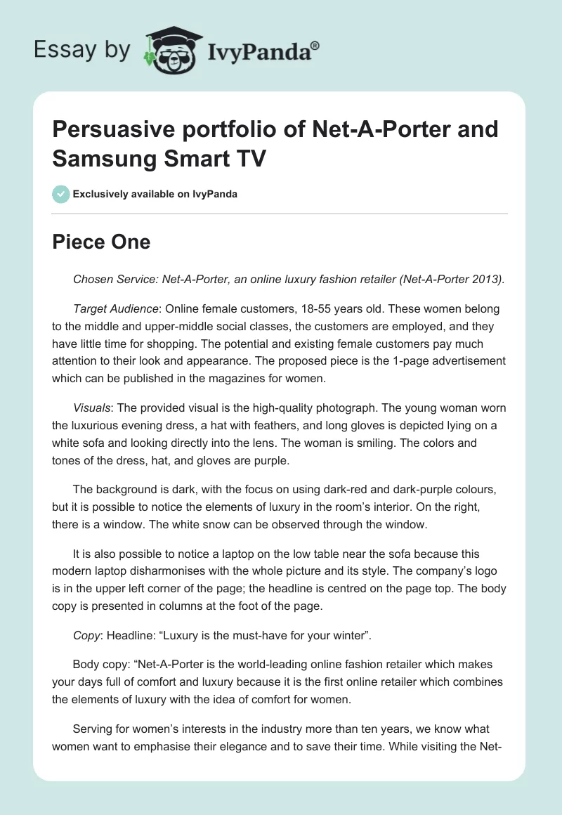 Persuasive portfolio of Net-A-Porter and Samsung Smart TV. Page 1