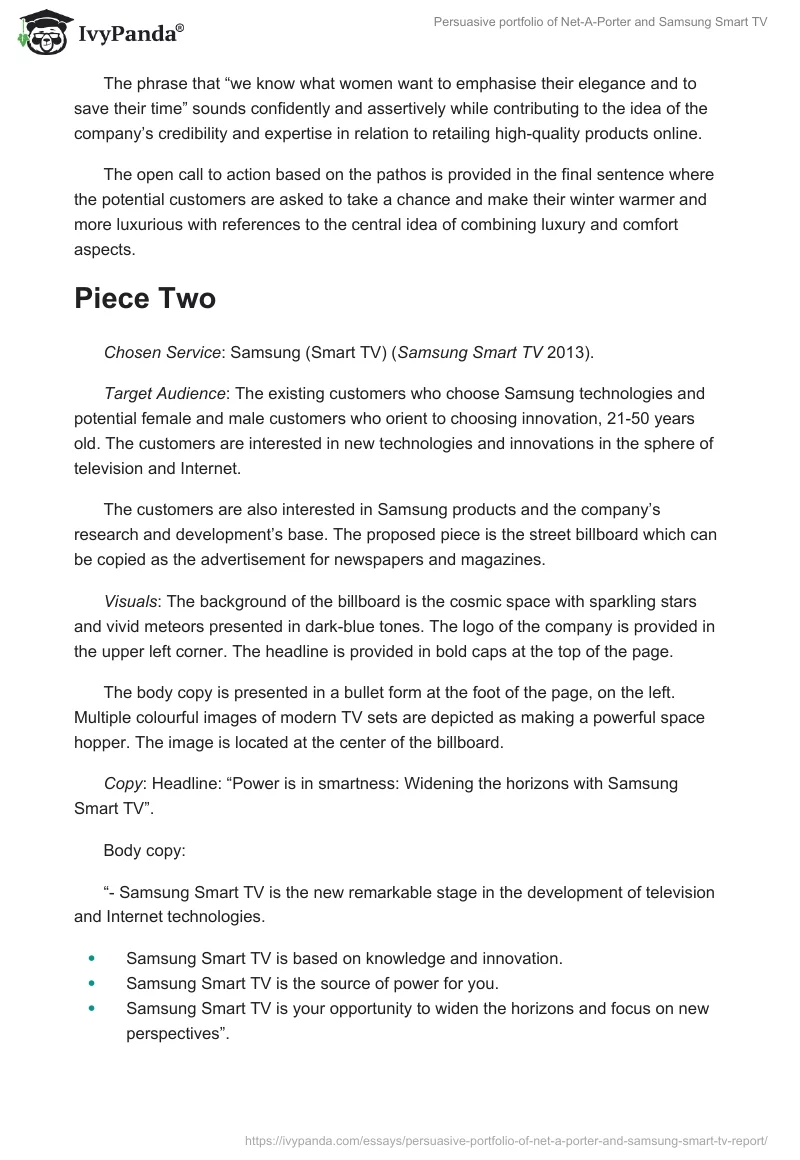Persuasive portfolio of Net-A-Porter and Samsung Smart TV. Page 3