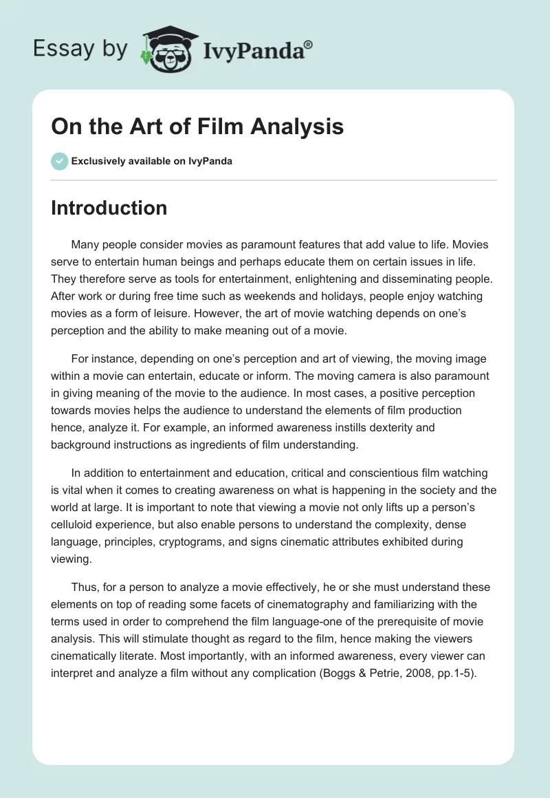 On the Art of Film Analysis. Page 1