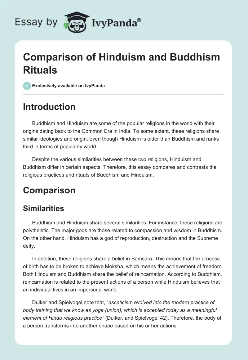 Comparison of Hinduism and Buddhism Rituals. Page 1