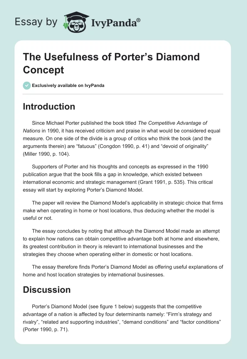 The Usefulness of Porter’s Diamond Concept. Page 1
