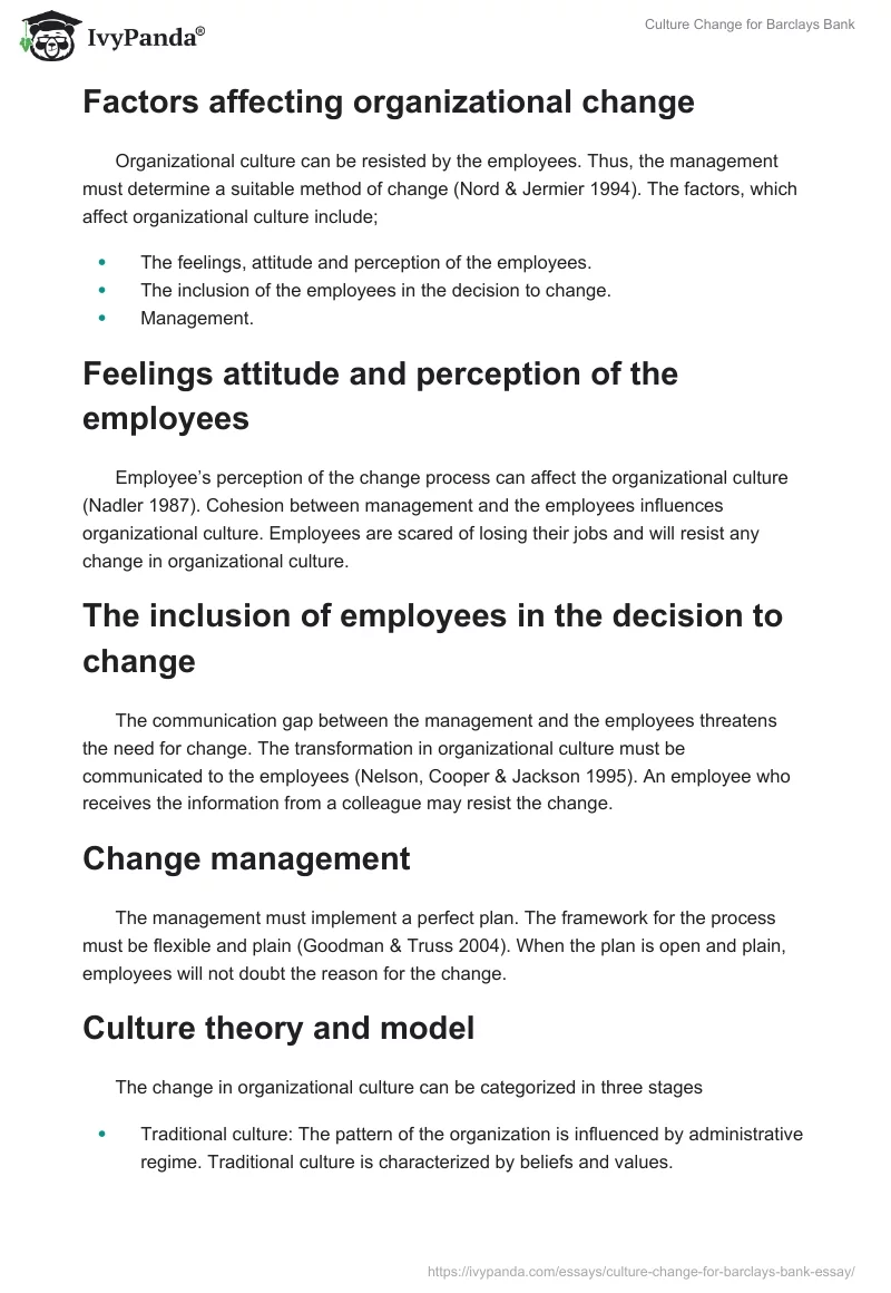 Culture Change for Barclays Bank. Page 2