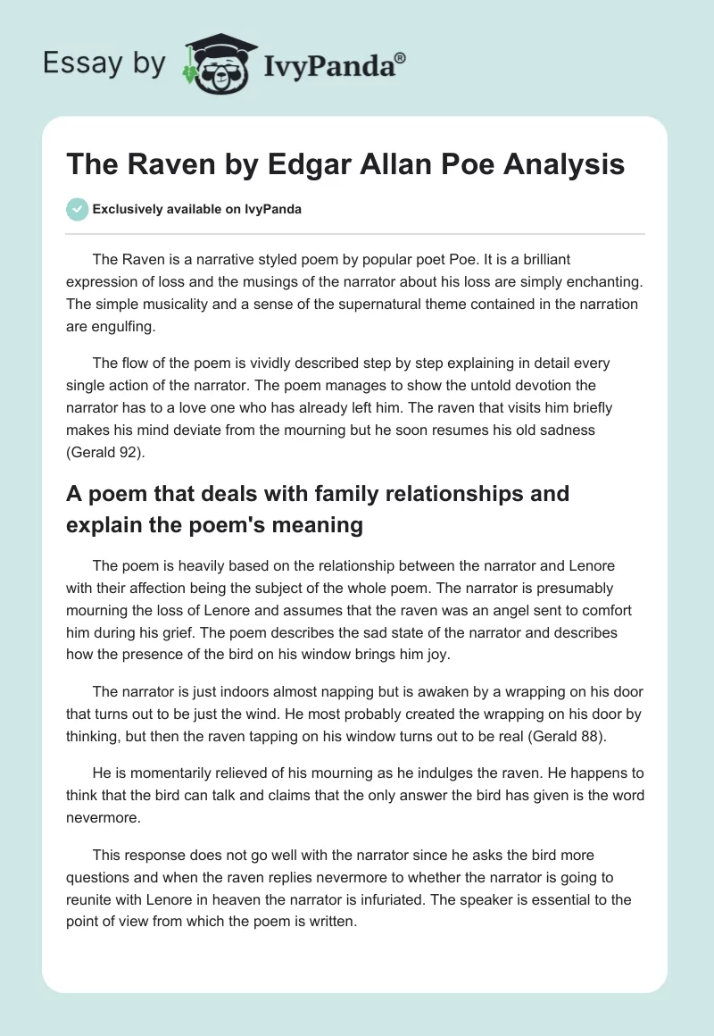 "The Raven" by Edgar Allan Poe Analysis. Page 1