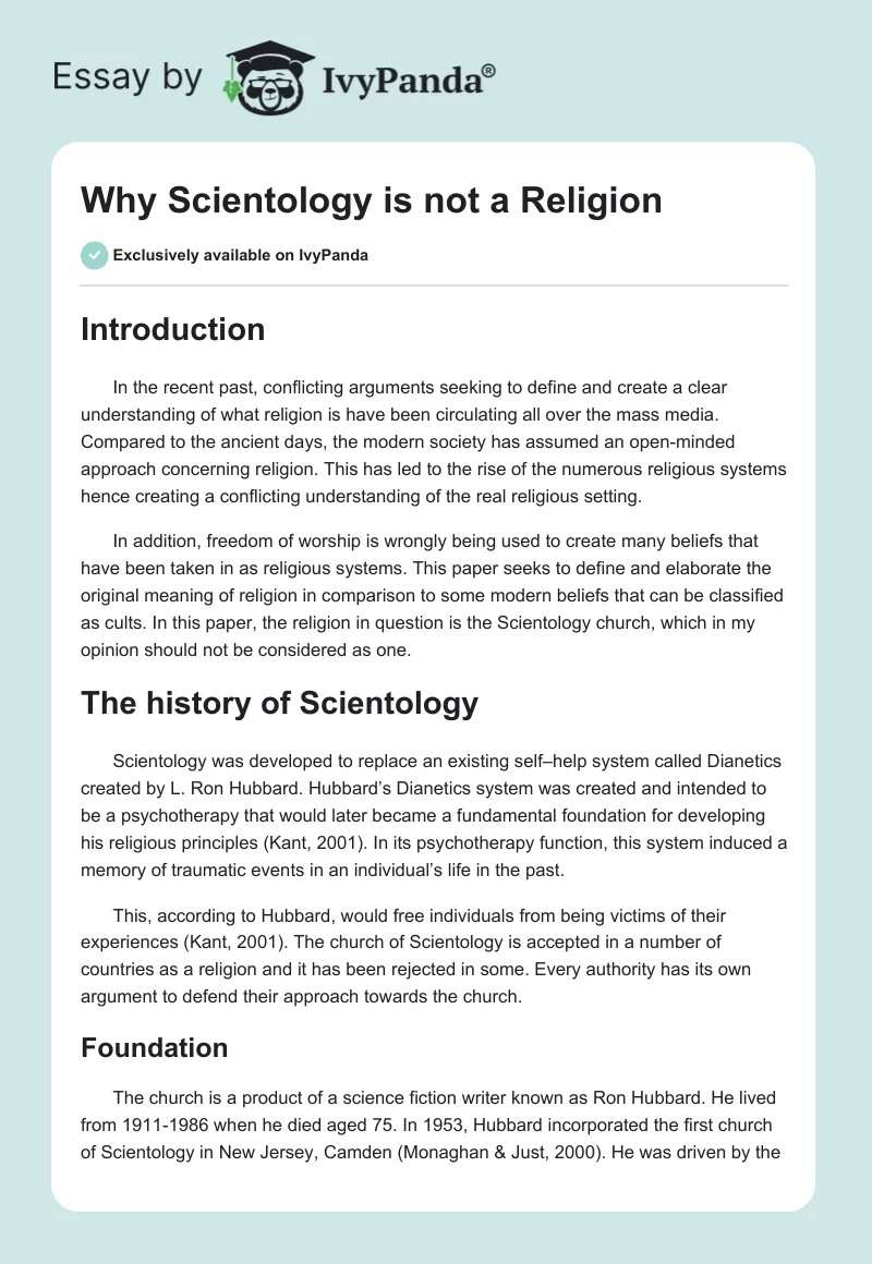 Why Scientology is not a Religion. Page 1