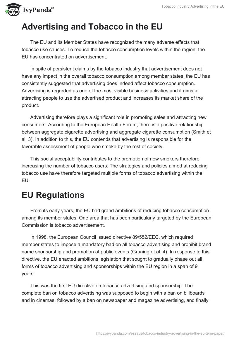Tobacco Industry Advertising in the EU. Page 2