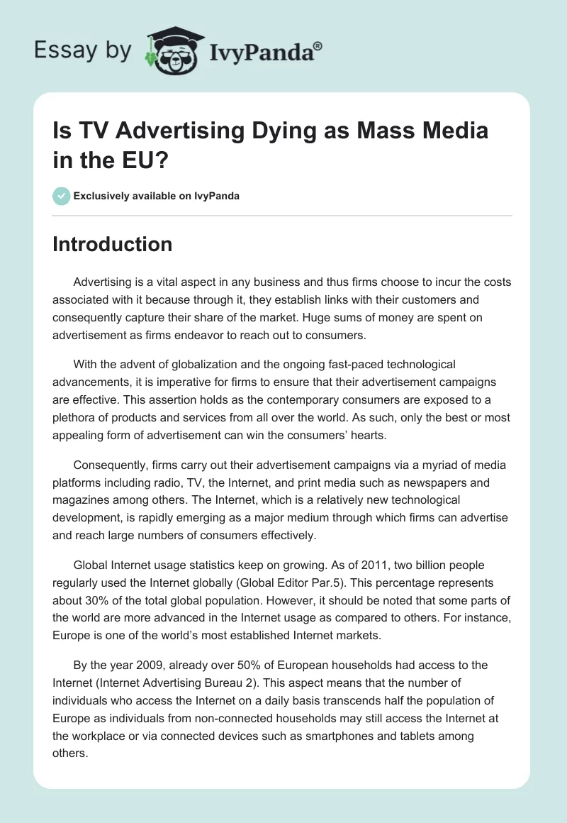 Is TV Advertising Dying as Mass Media in the EU?. Page 1