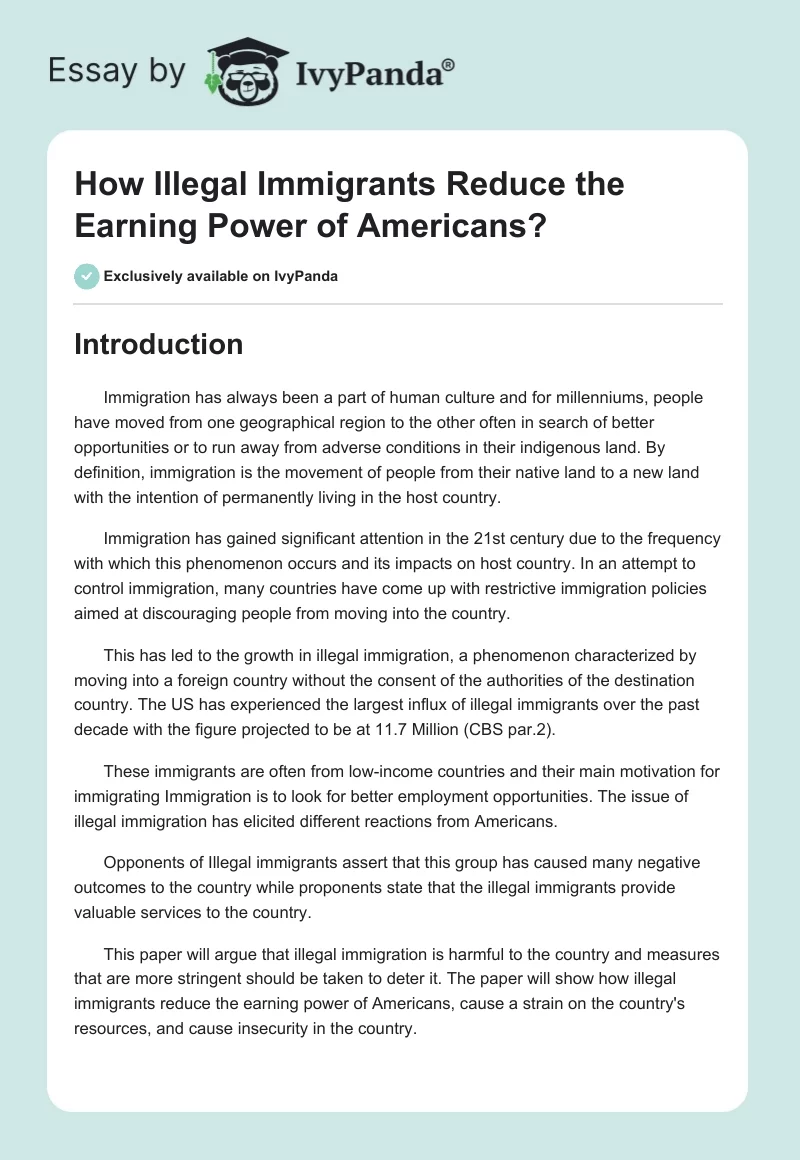How Illegal Immigrants Reduce the Earning Power of Americans?. Page 1