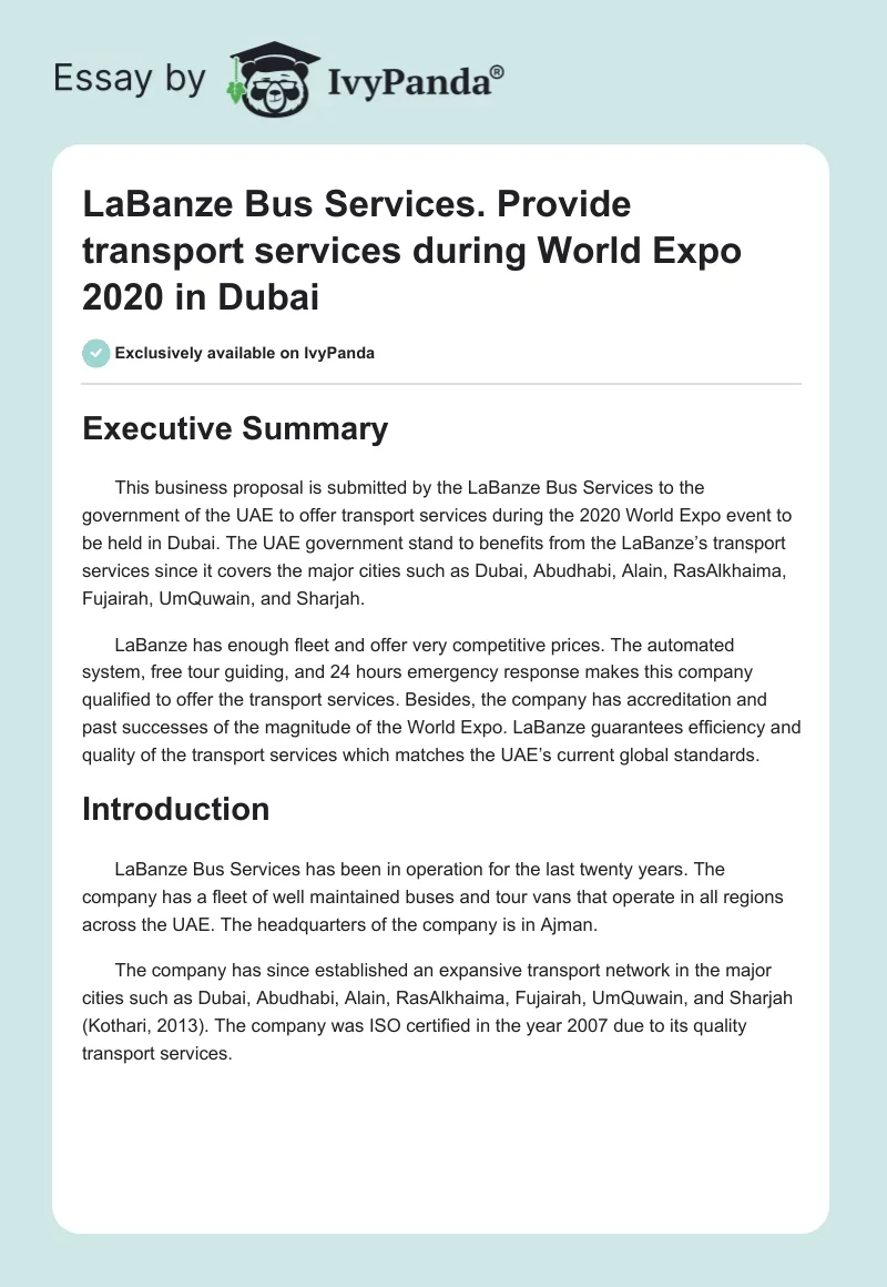 LaBanze Bus Services. Provide Transport Services During World Expo 2020 in Dubai. Page 1